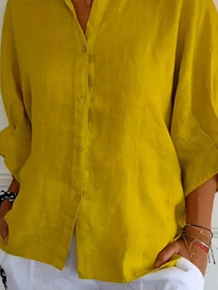 Linnen Shirt | Lange Mouw | Los Fit | Button-Up Shirt | Vrouwenblouse-Boetiek Moda