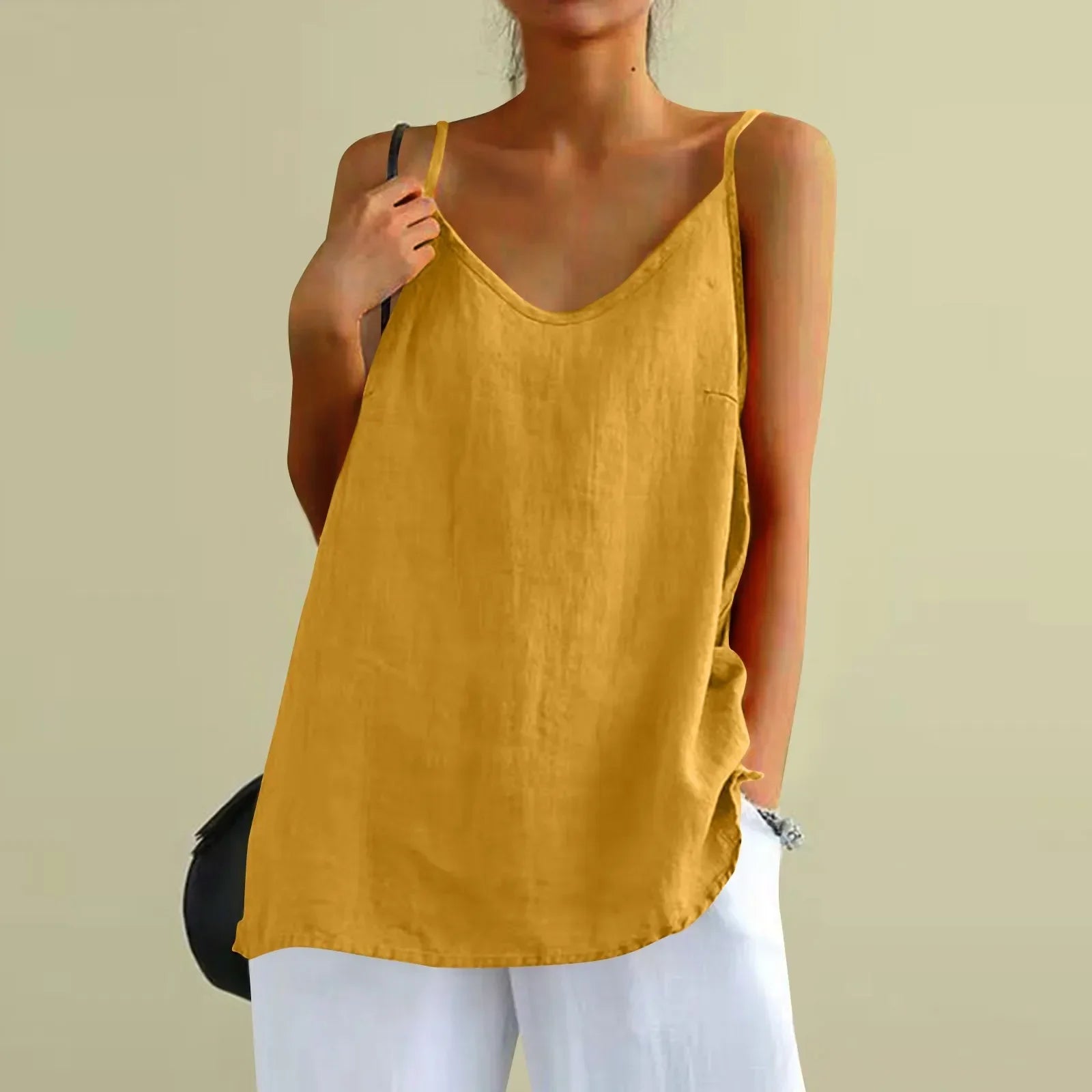 Linnen Top - Dames Mouwloze Losse Pasvorm Oversized Zomer Top-Boetiek Moda