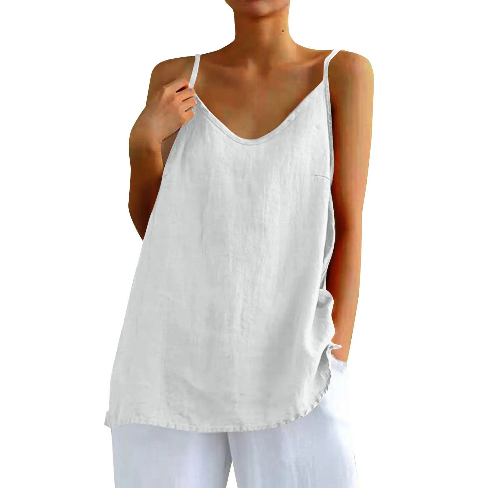 Linnen Top - Dames Mouwloze Losse Pasvorm Oversized Zomer Top-Boetiek Moda