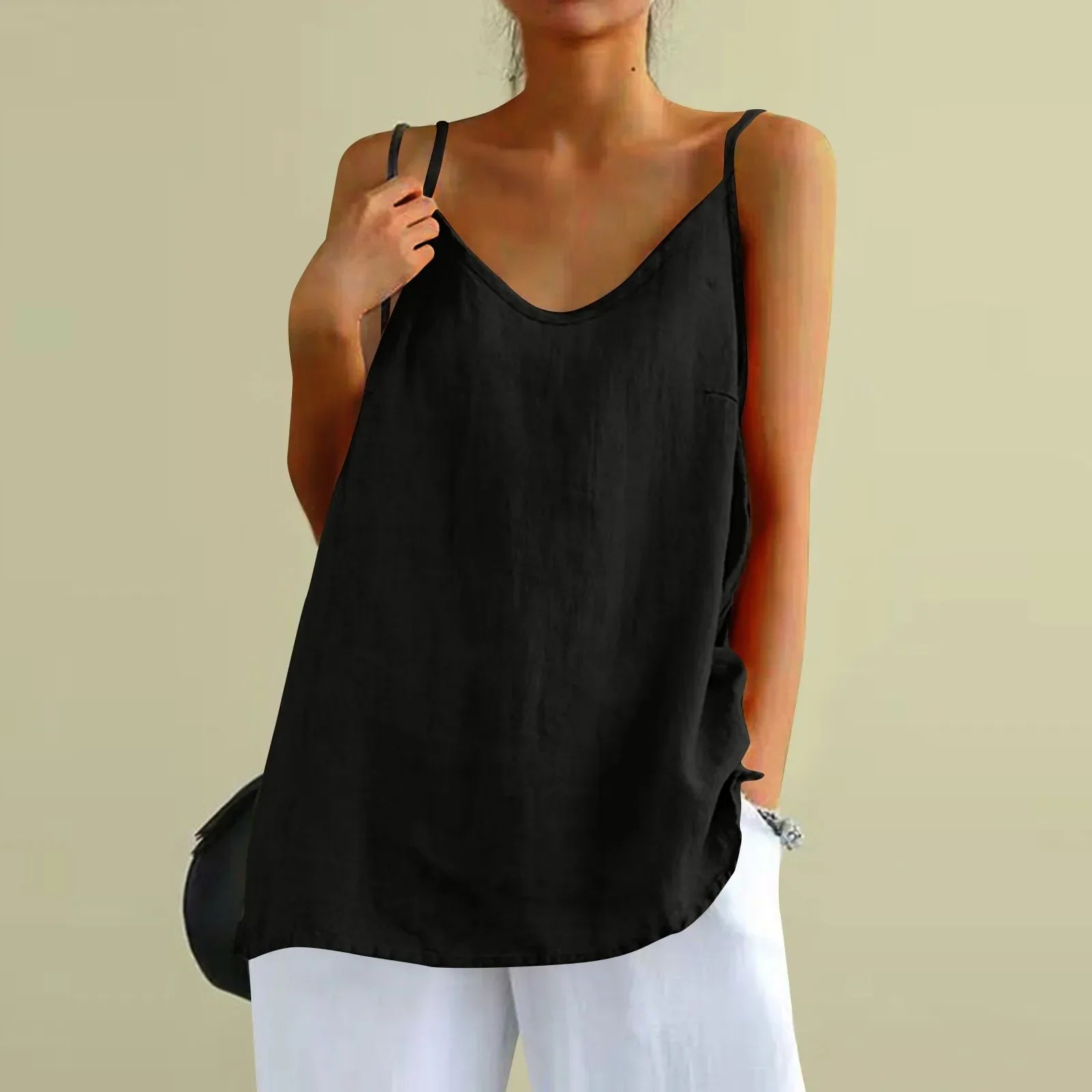 Linnen Top - Dames Mouwloze Losse Pasvorm Oversized Zomer Top-Boetiek Moda