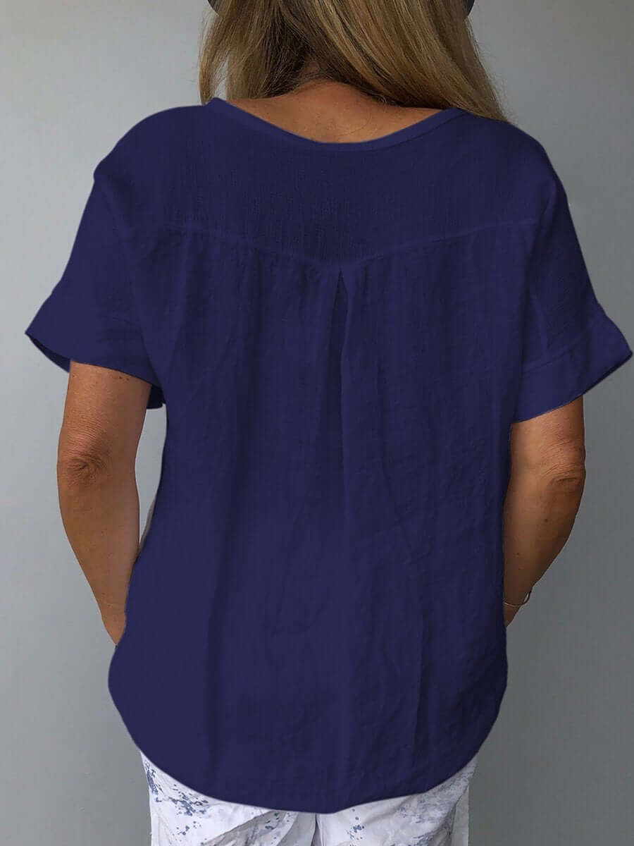 Linnen Top - Losjes Fit - Korte Mouw - Linnen Blouse - Dames T-shirt-Boetiek Moda