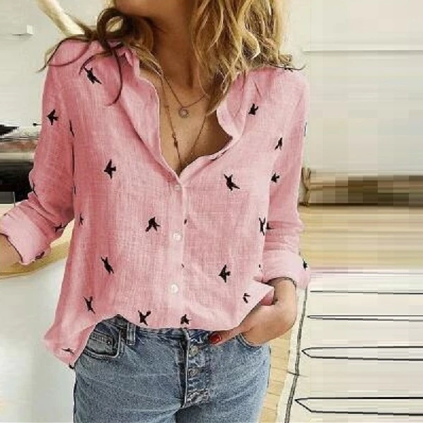 Linnen blouse - Katoen - Lange mouwen - Knoopsluiting - Linnen overhemden Dames-Boetiek Moda