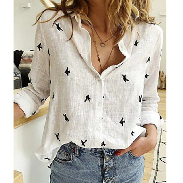 Linnen blouse - Katoen - Lange mouwen - Knoopsluiting - Linnen overhemden Dames-Boetiek Moda