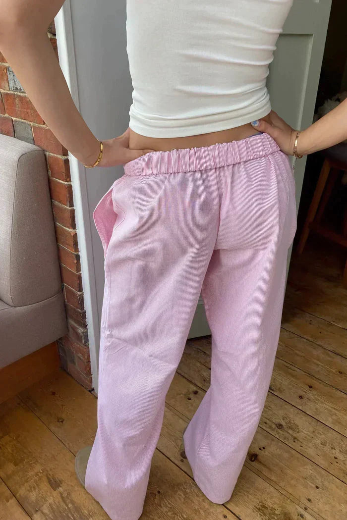 Linnen broek - Casual - Lage taille - Wijde pijpen - Damesbroek-Boetiek Moda