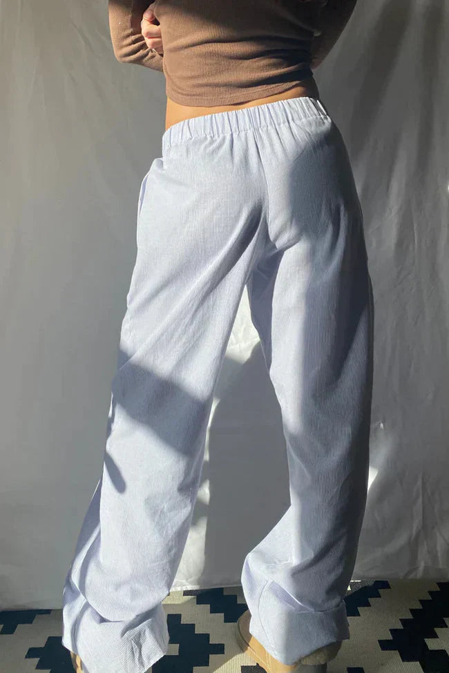 Linnen broek - Casual - Lage taille - Wijde pijpen - Damesbroek-Boetiek Moda