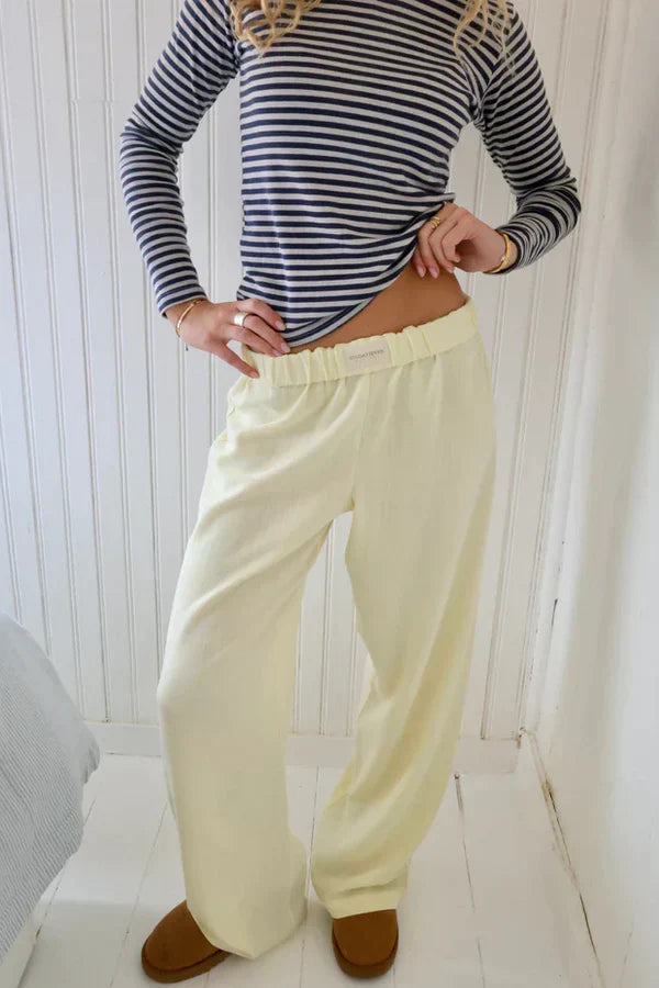 Linnen broek - Casual - Lage taille - Wijde pijpen - Damesbroek-Boetiek Moda