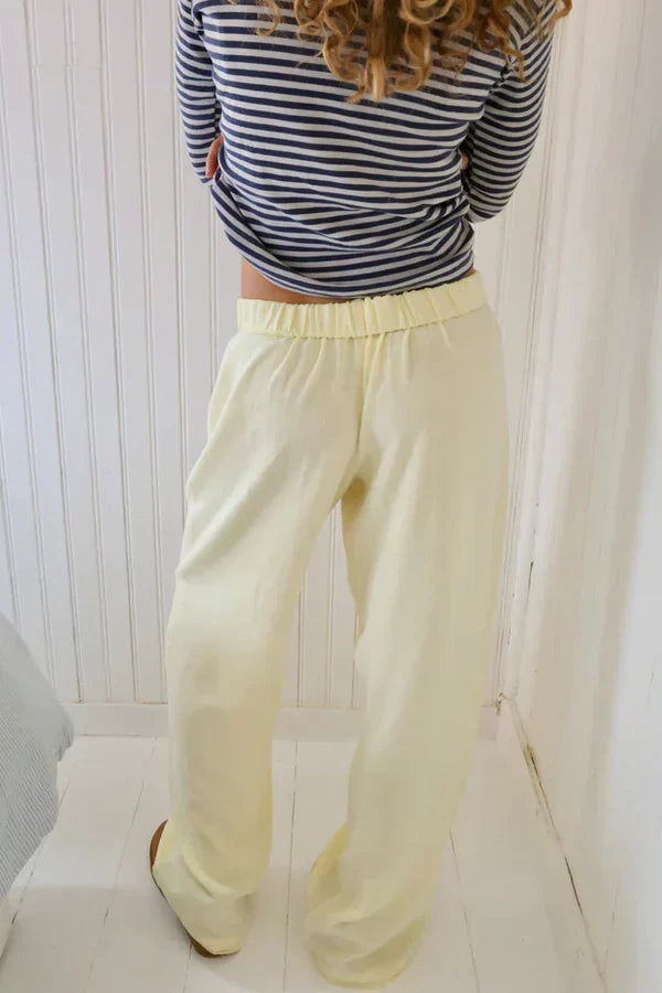Linnen broek - Casual - Lage taille - Wijde pijpen - Damesbroek-Boetiek Moda