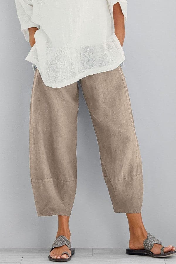 Linnen broek - Loszittende cropped linnen broek voor dames voor de zomer-Boetiek Moda