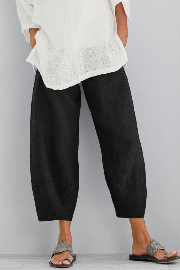 Linnen broek - Loszittende cropped linnen broek voor dames voor de zomer-Boetiek Moda