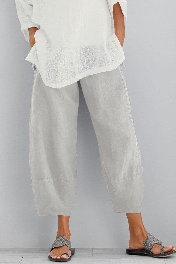 Linnen broek - Loszittende cropped linnen broek voor dames voor de zomer-Boetiek Moda