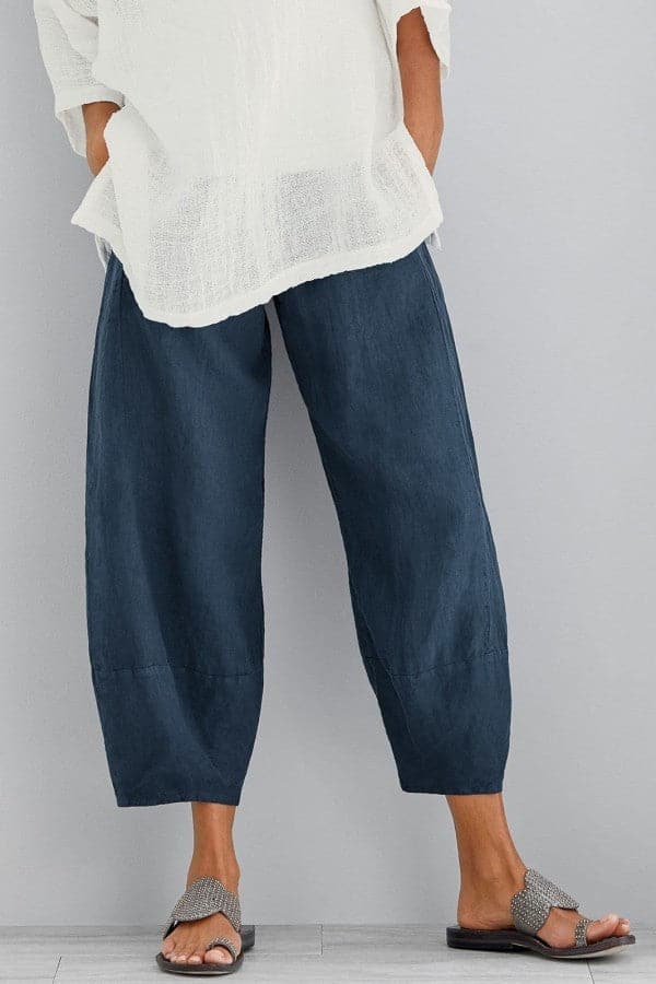 Linnen broek - Loszittende cropped linnen broek voor dames voor de zomer-Boetiek Moda
