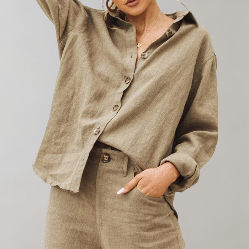 Linnen overhemd - Casual - Losse pasvorm - Overhemd met knopen - Damesblouses-Boetiek Moda
