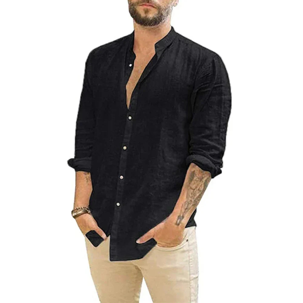 Linnen shirt - Lange mouwen - Knoopsluiting - Zomershirt - Herenoverhemden-Boetiek Moda