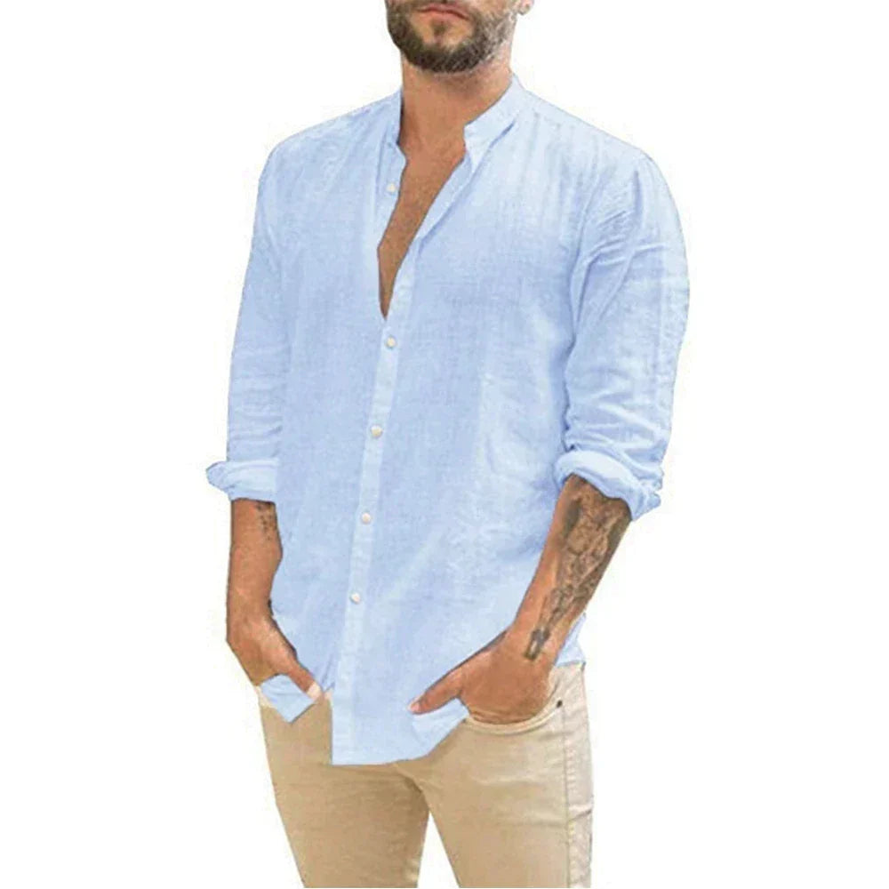 Linnen shirt - Lange mouwen - Knoopsluiting - Zomershirt - Herenoverhemden-Boetiek Moda