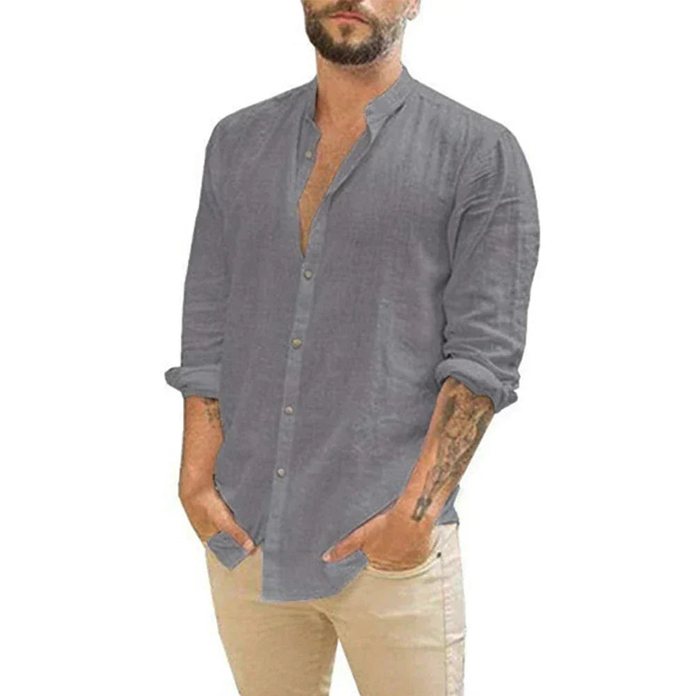 Linnen shirt - Lange mouwen - Knoopsluiting - Zomershirt - Herenoverhemden-Boetiek Moda