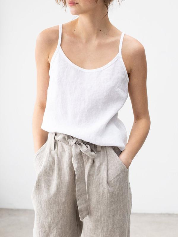 Linnen top - Spaghettibandjes - Los model - Camitop - Dameskleding-Boetiek Moda