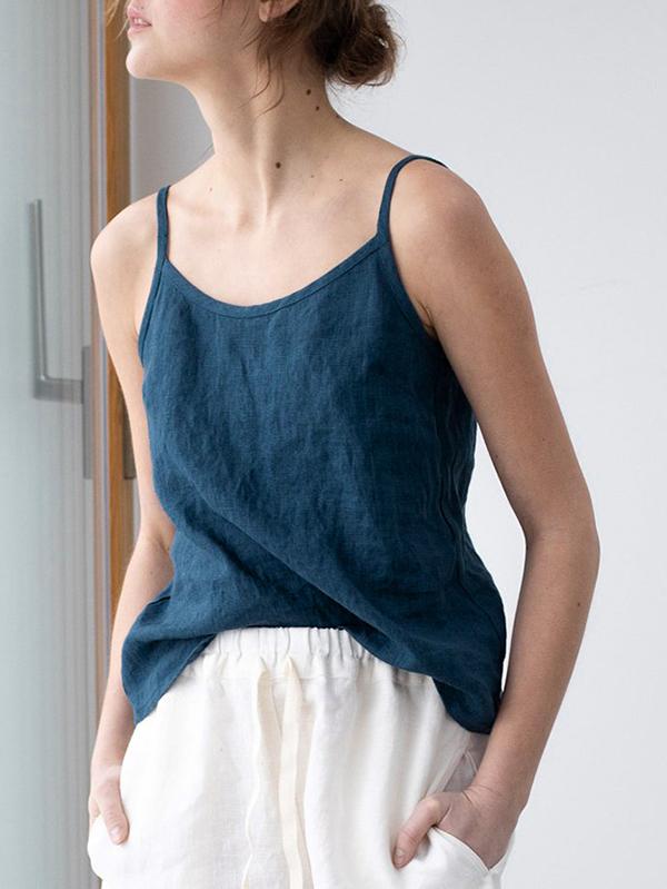 Linnen top - Spaghettibandjes - Los model - Camitop - Dameskleding-Boetiek Moda