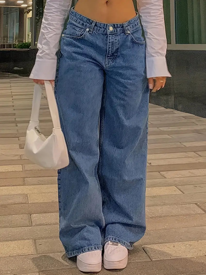 Losse pasvorm Jeans - Blauwe baggy jeans met lage taille voor dames-Boetiek Moda