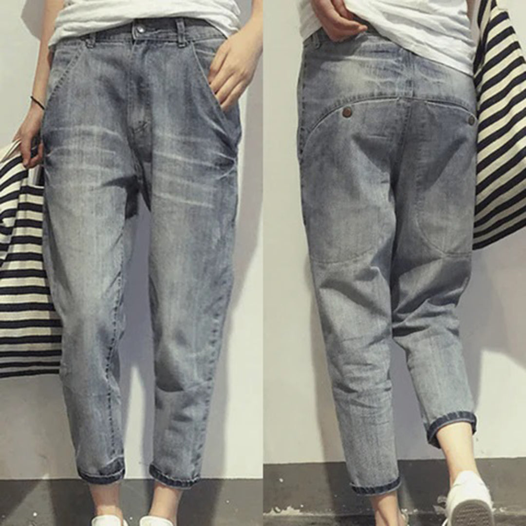 Losvallende denim jeans - Carrot Cut - Lichtblauw - Baggy jeans - Damesjeans-Boetiek Moda