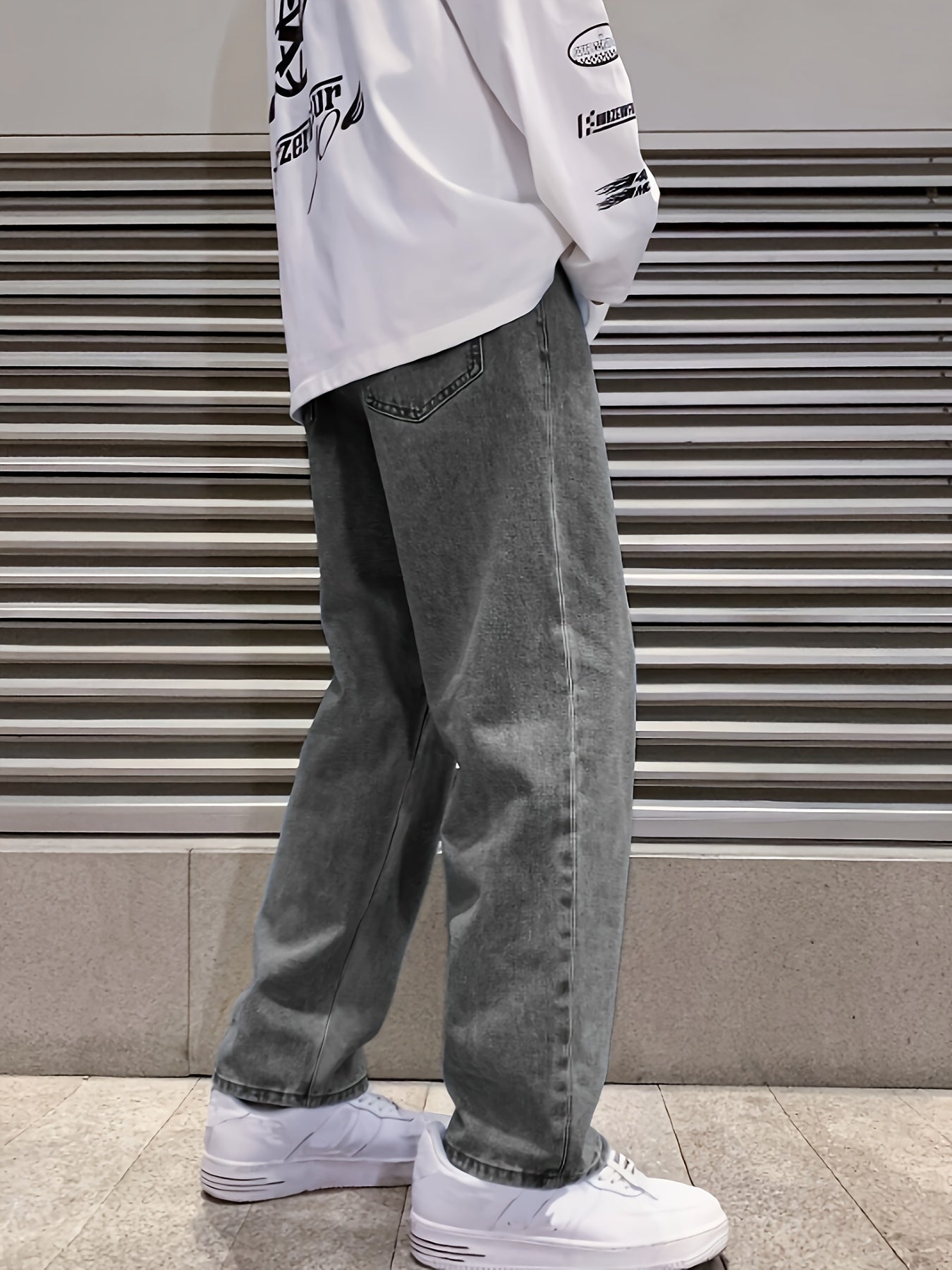 Loszittende jeans - Casual - Grijs - Baggy jeans - Herenjeans-Boetiek Moda