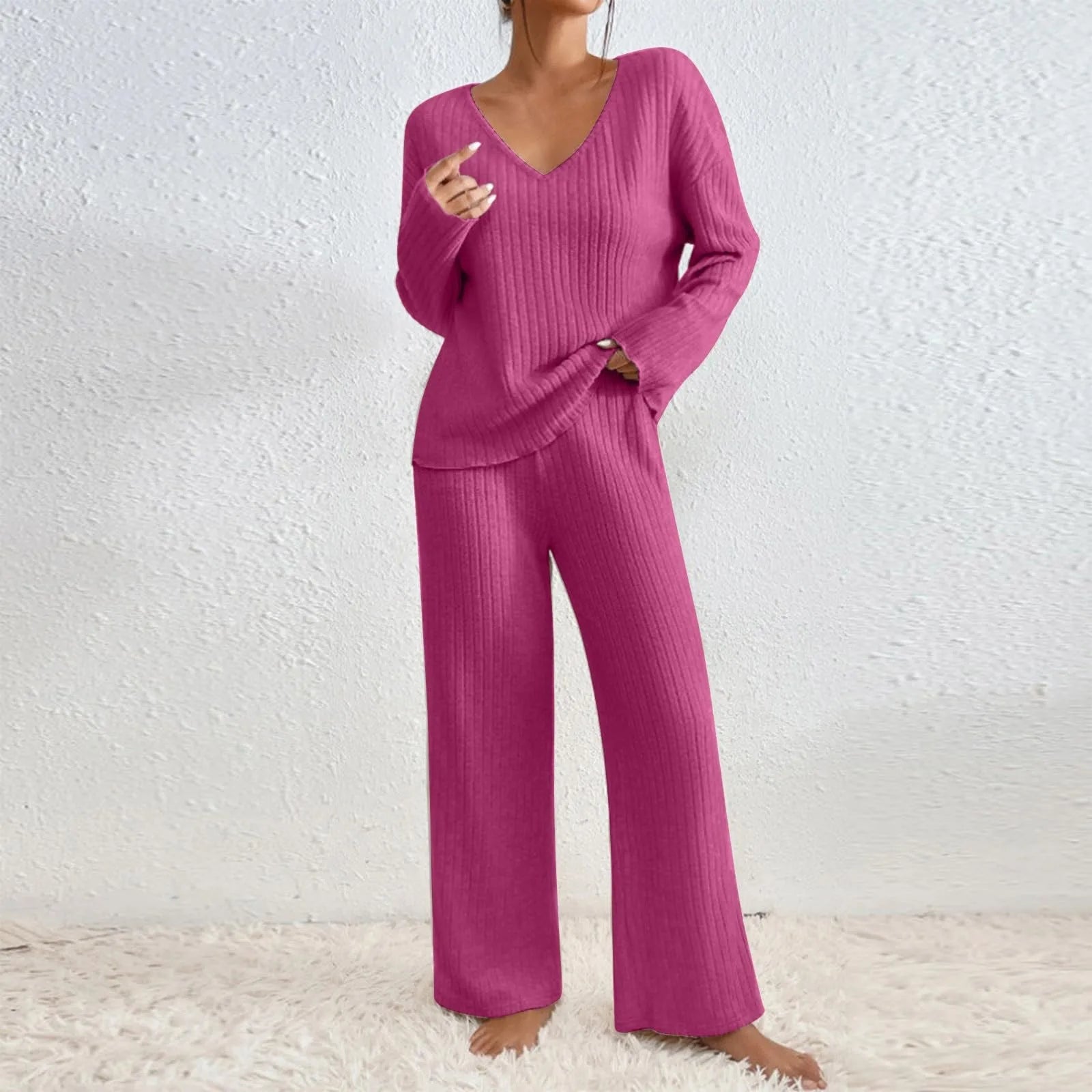 Lounge-set | Knus | Geribd | Gebreide Tweedelige Set | Dames Loungewear-Boetiek Moda