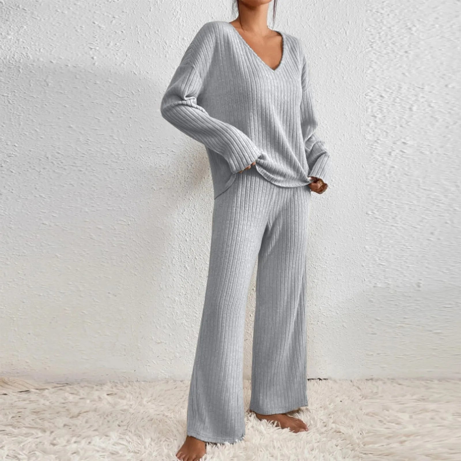 Lounge-set | Knus | Geribd | Gebreide Tweedelige Set | Dames Loungewear-Boetiek Moda