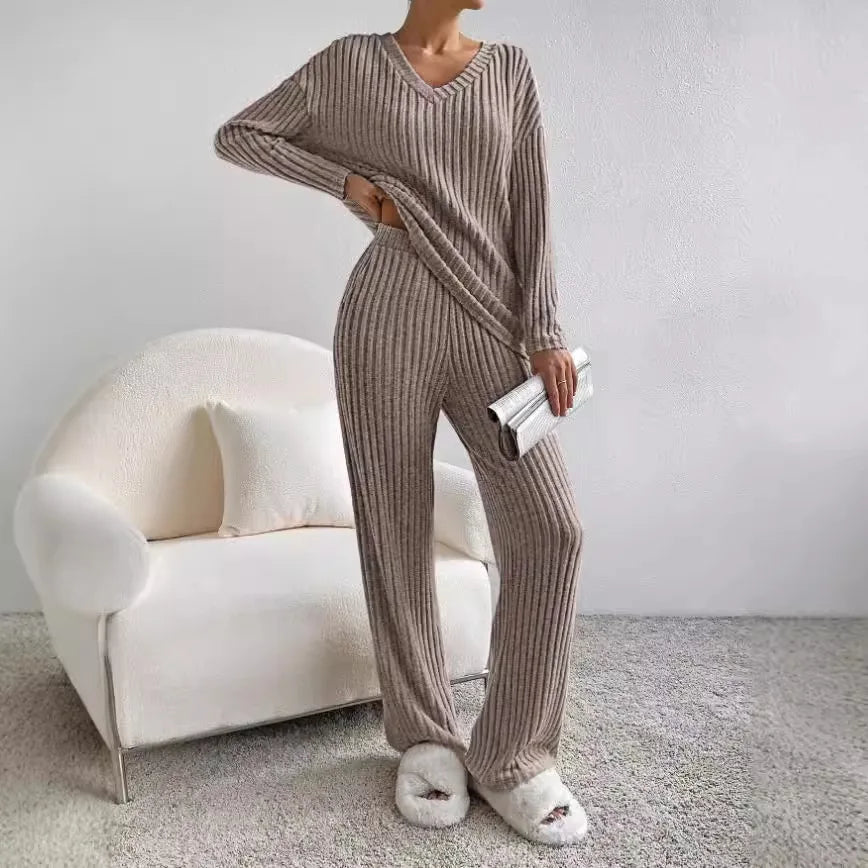 Lounge-set | Knus | Geribd | Gebreide Tweedelige Set | Dames Loungewear-Boetiek Moda