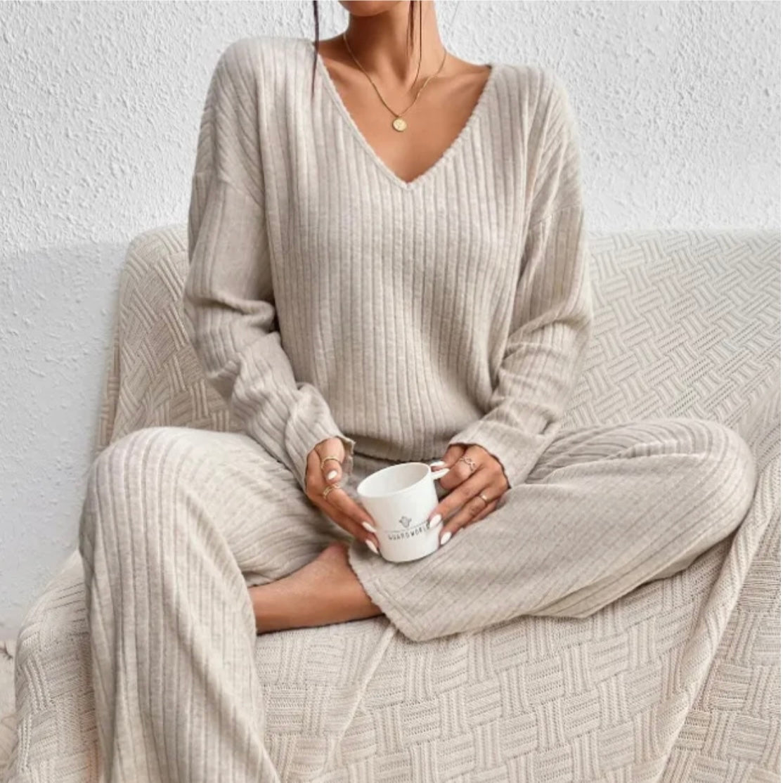 Lounge-set | Knus | Geribd | Gebreide Tweedelige Set | Dames Loungewear-Boetiek Moda