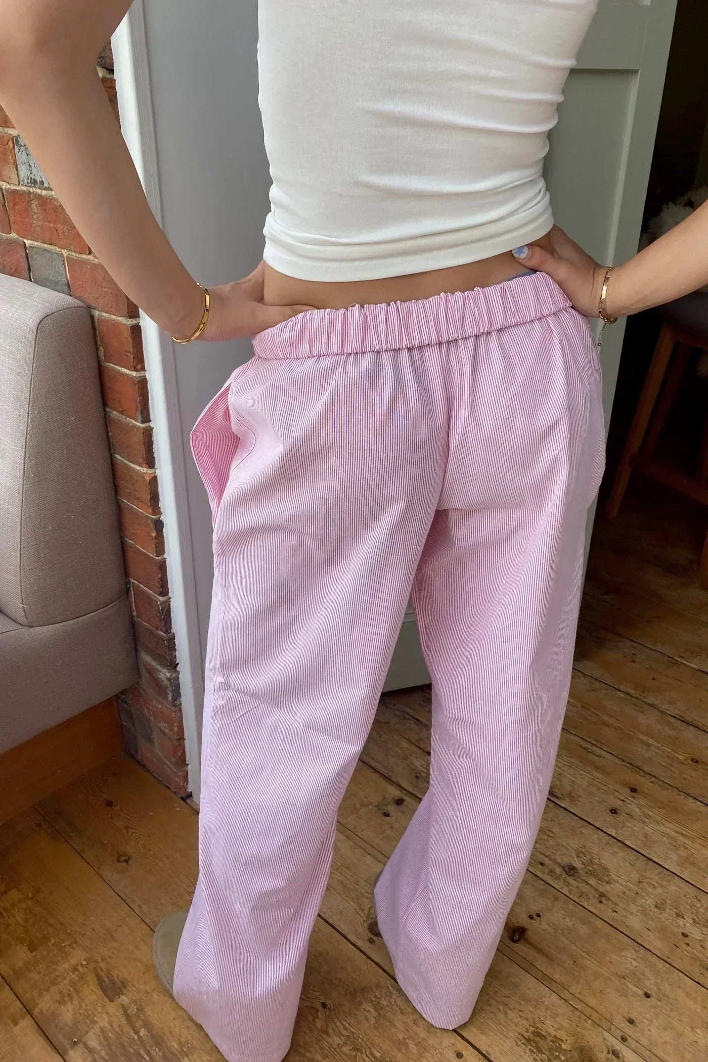 Loungebroek - Damesbroek met rechte pijpen, elastische tailleband en lage taille-Boetiek Moda