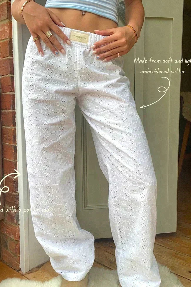 Loungebroek - Damesbroek met rechte pijpen, elastische tailleband en lage taille-Boetiek Moda