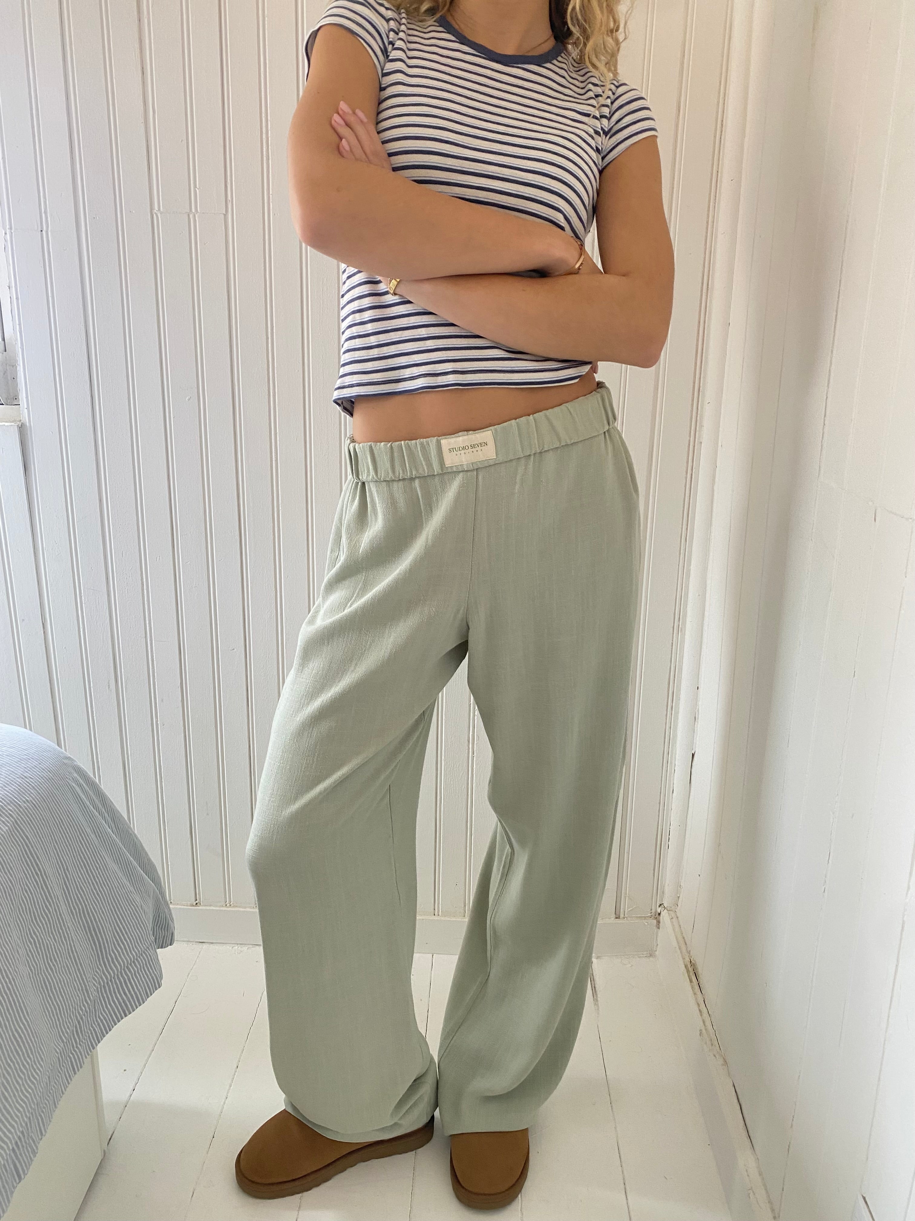 Loungebroek - Damesbroek met rechte pijpen, elastische tailleband en lage taille-Boetiek Moda