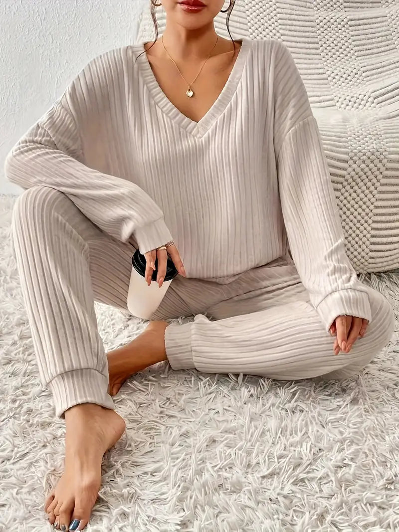 Loungeset | Tweedelig | Geribd | Trui en joggingbroek | Loungewear voor dames-Boetiek Moda