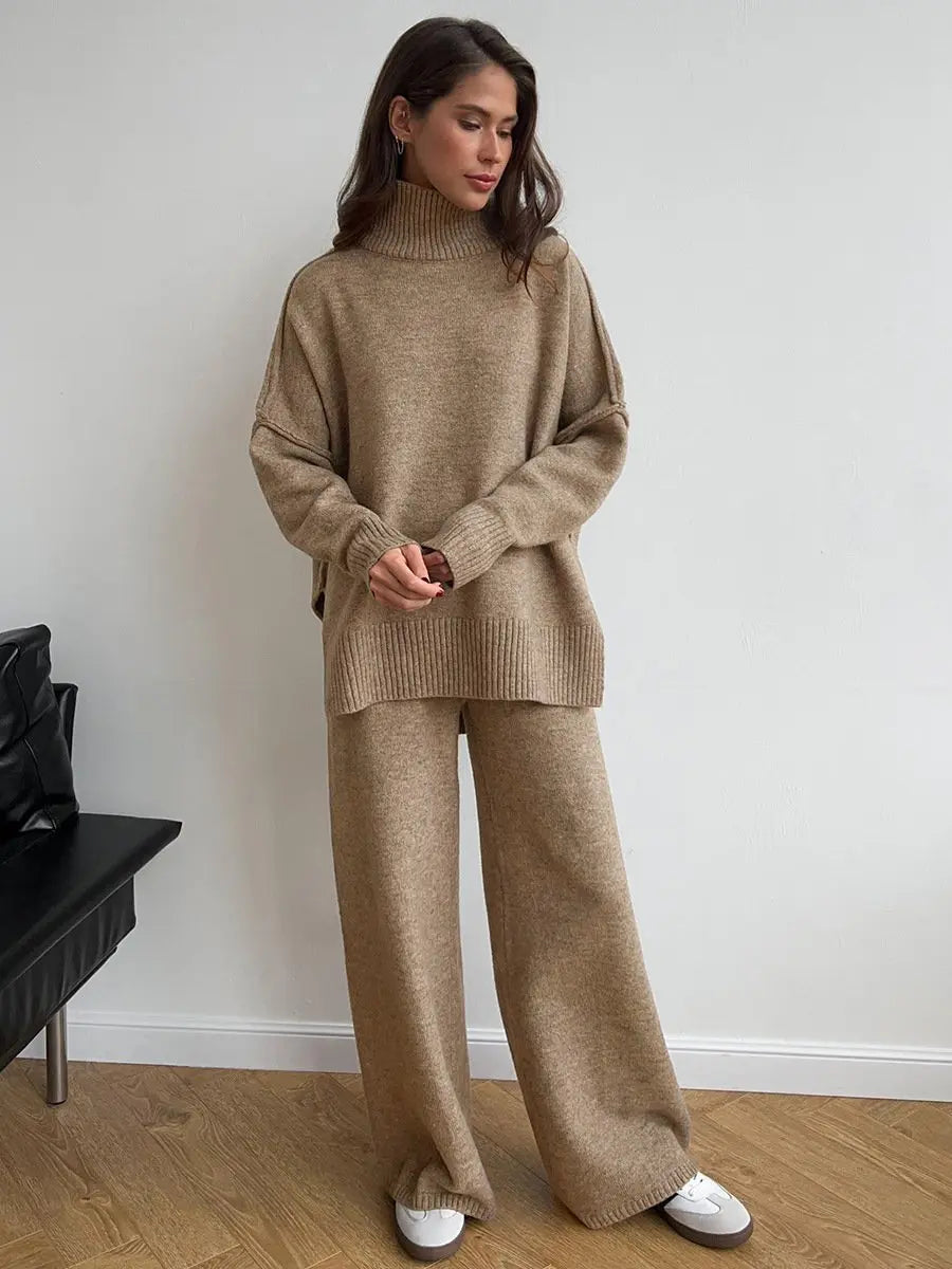 Loungeset | Wijde broeken | Oversized trui | Gebreide set | Loungewear voor dames-Boetiek Moda