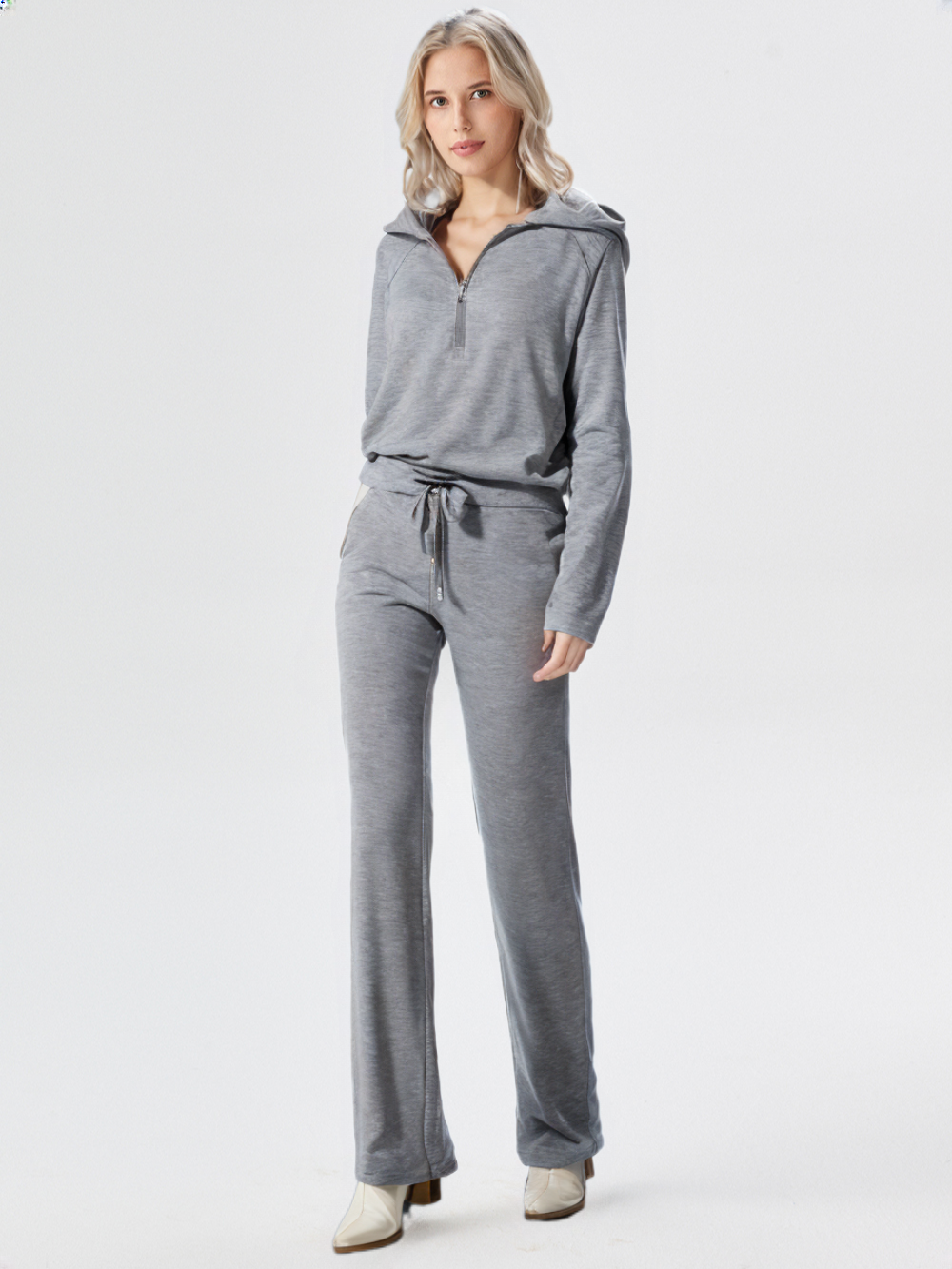 Loungewear Set | Halve rits | Wijde pijpen | Tweedelige set | Trainingspak voor dames-Boetiek Moda