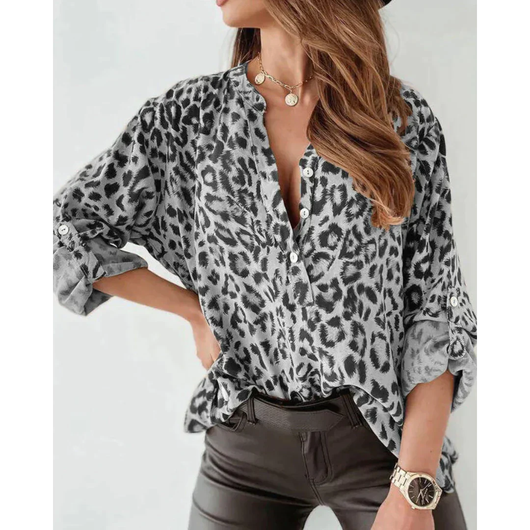 Luipaardblouse - Lange mouwen - Knoopsluiting - Shirt met luipaardprint - Dameskleding-Boetiek Moda