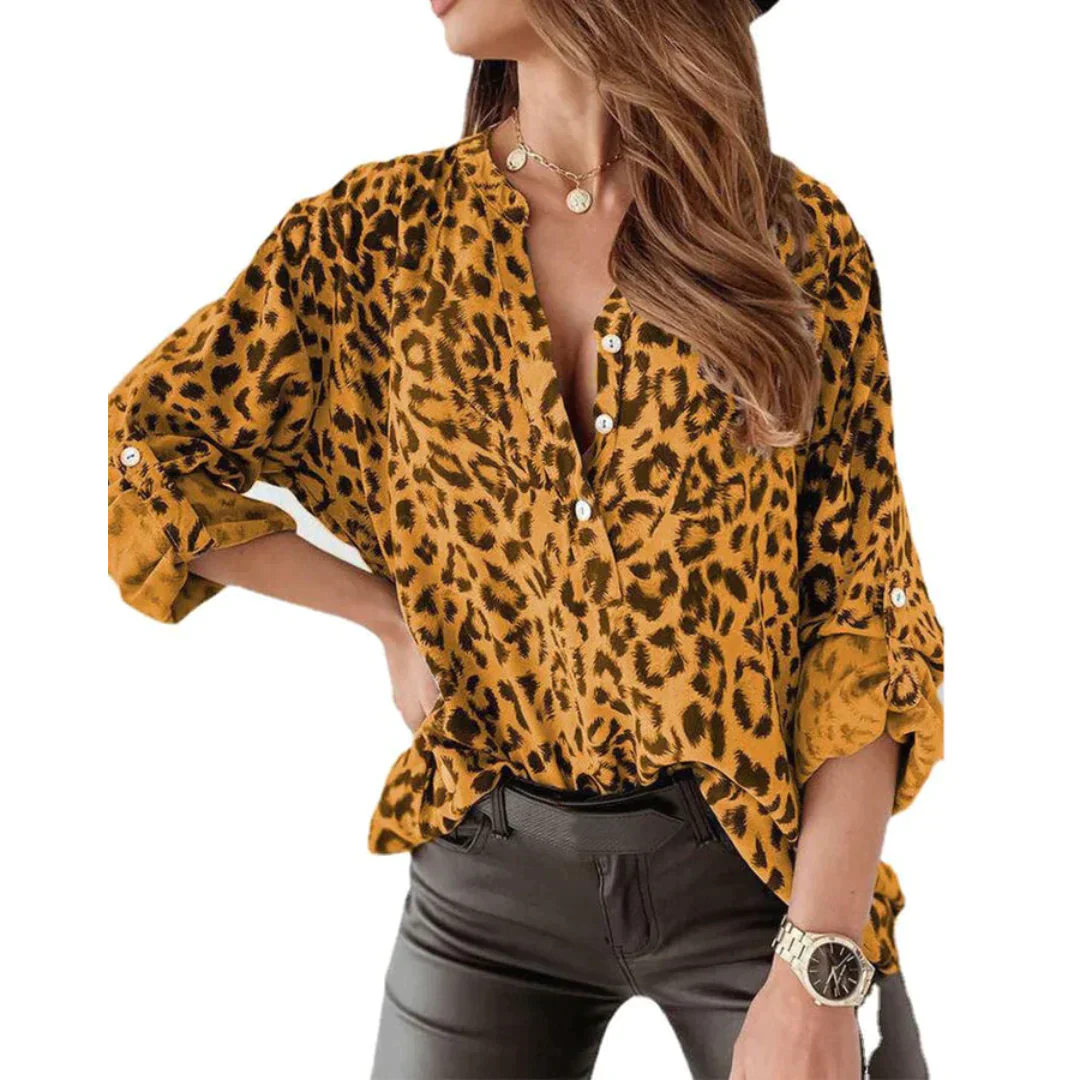 Luipaardblouse - Lange mouwen - Knoopsluiting - Shirt met luipaardprint - Dameskleding-Boetiek Moda