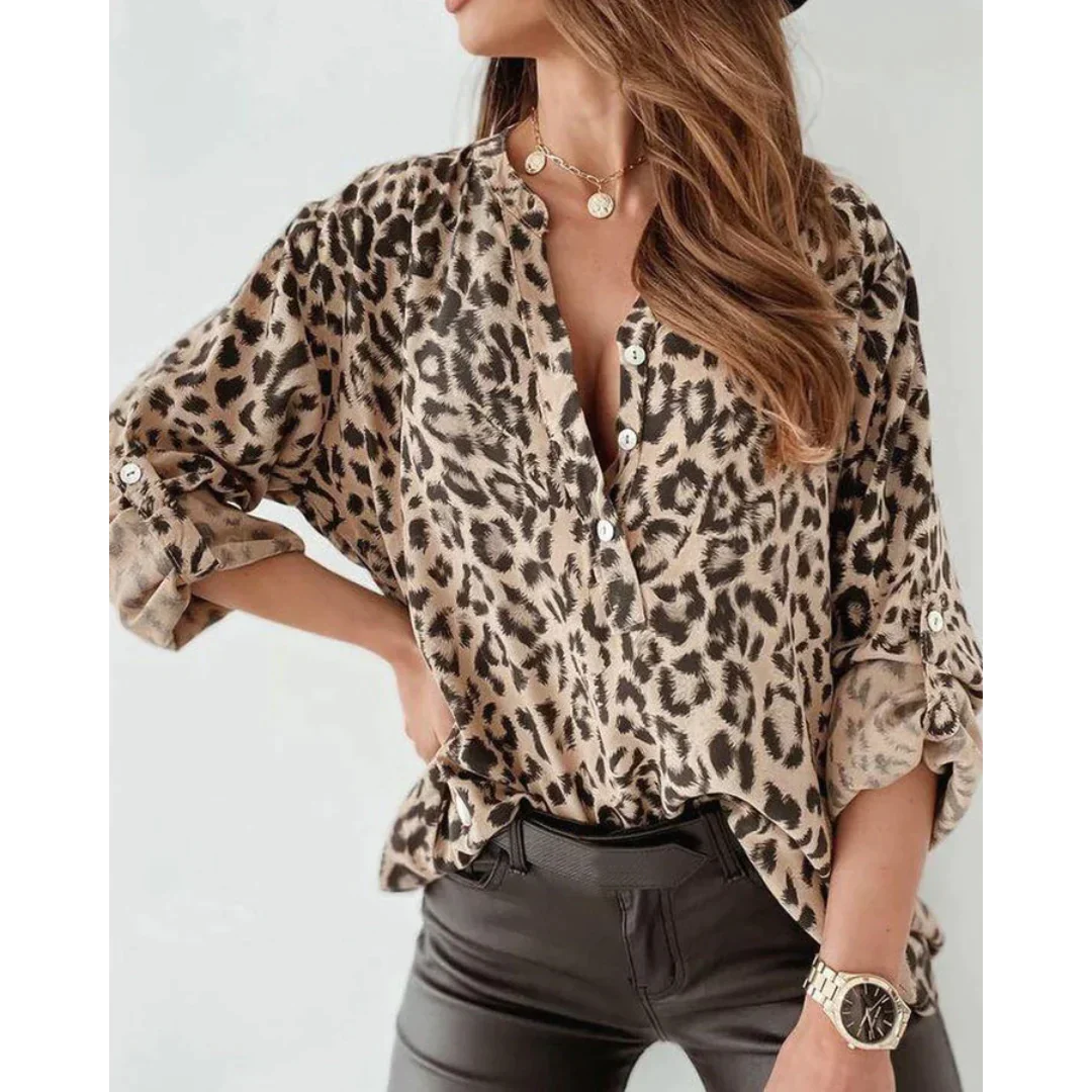 Luipaardblouse - Lange mouwen - Knoopsluiting - Shirt met luipaardprint - Dameskleding-Boetiek Moda