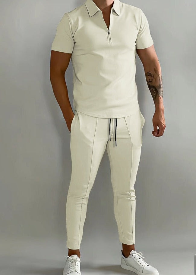 Luxe 2-delige heren set met polo en jogger-Boetiek Moda