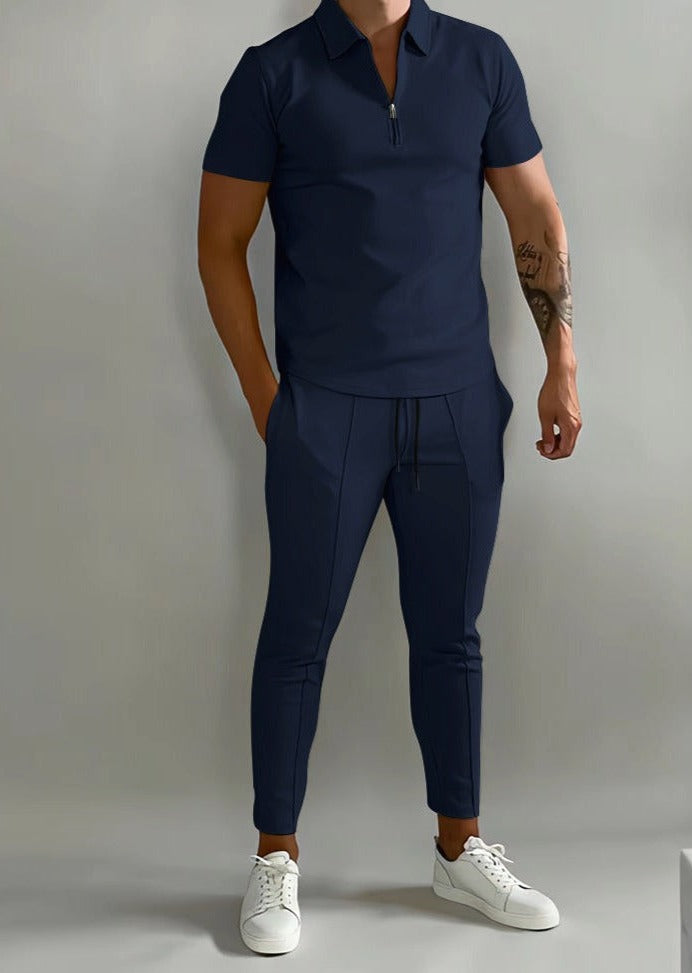 Luxe 2-delige heren set met polo en jogger-Boetiek Moda