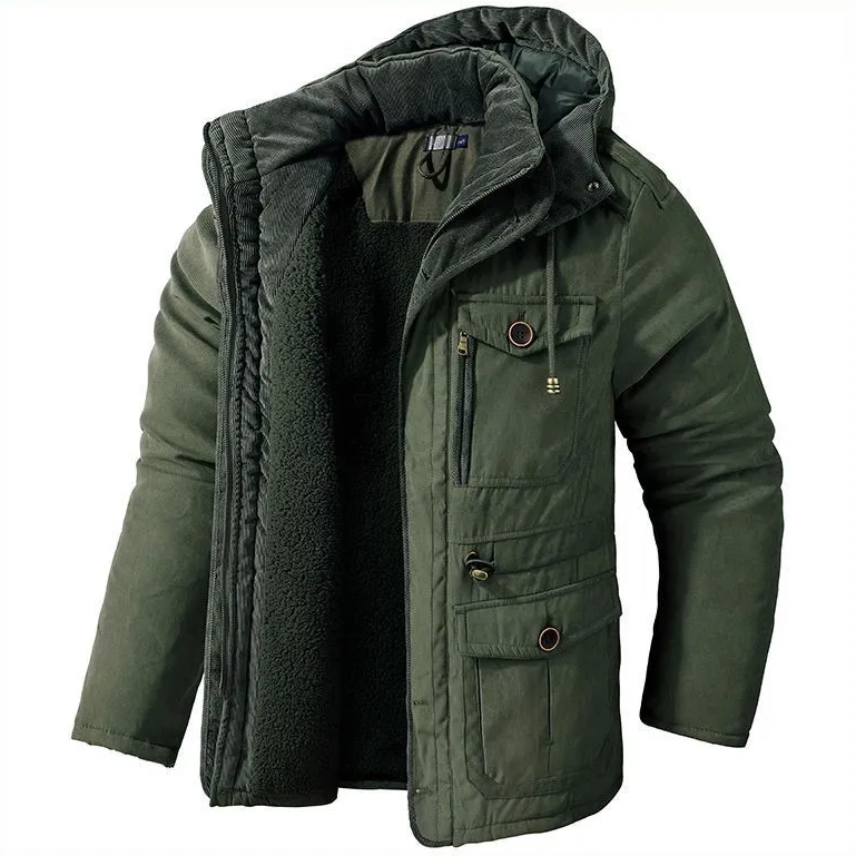 Fleece gevoerde jas - Warme heren winterjas met capuchon en zakken