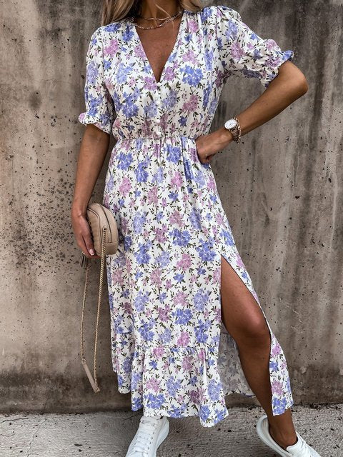 Maxi Dress - Korte Mouw - Bloemig - Zomerjurk - Maxi Sundress-Boetiek Moda