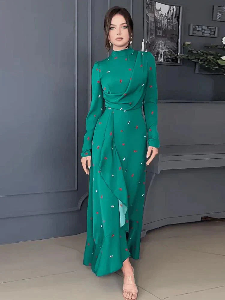 Maxi Jurk - Elegant - Hoge Hals - Jurk met Lange Mouwen - Lange Jurk-Boetiek Moda