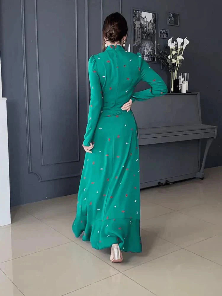 Maxi Jurk - Elegant - Hoge Hals - Jurk met Lange Mouwen - Lange Jurk-Boetiek Moda