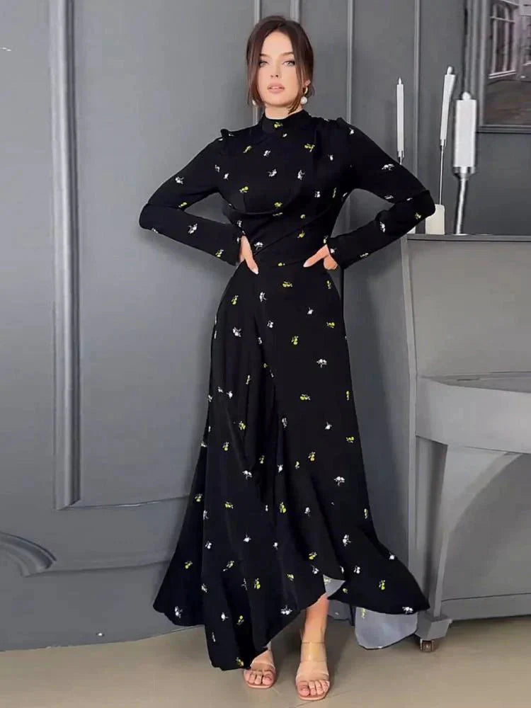 Maxi Jurk - Elegant - Hoge Hals - Jurk met Lange Mouwen - Lange Jurk-Boetiek Moda