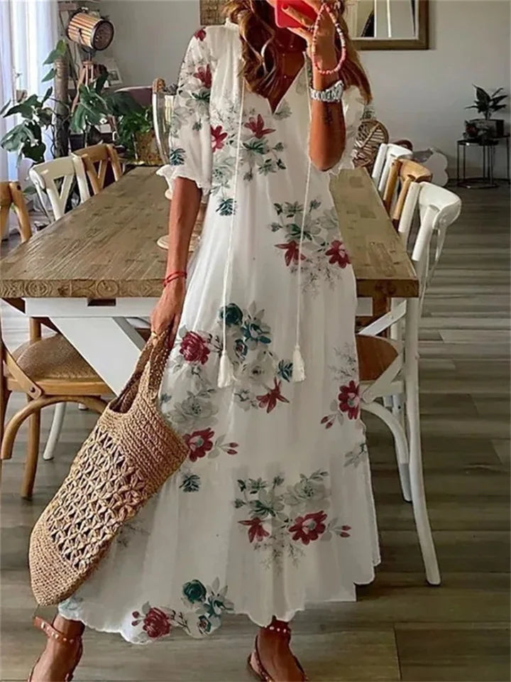 Maxi Jurk - Halflange mouwen - A-lijn - Boho jurk - Maxi sundress-Boetiek Moda