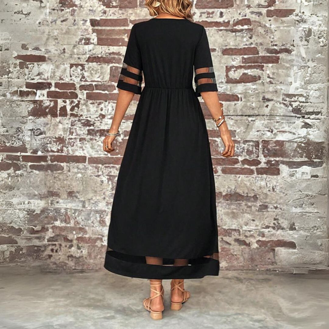 Maxi Jurk | Halve Mouw | Zakken | A-lijn Jurk | Elegante Jurk-Boetiek Moda