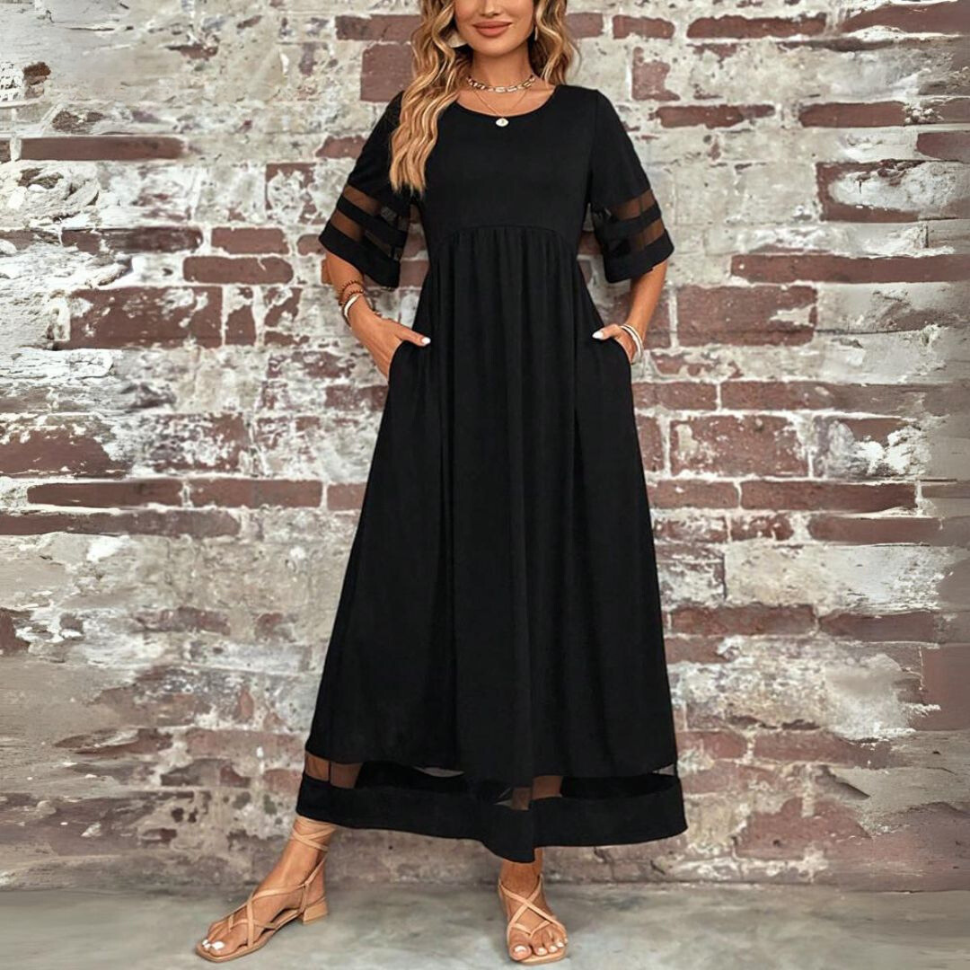 Maxi Jurk | Halve Mouw | Zakken | A-lijn Jurk | Elegante Jurk-Boetiek Moda