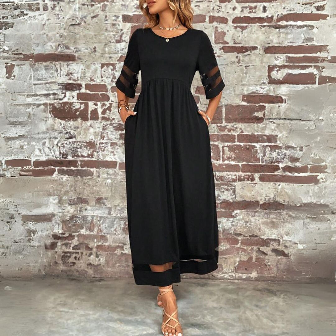 Maxi Jurk | Halve Mouw | Zakken | A-lijn Jurk | Elegante Jurk-Boetiek Moda