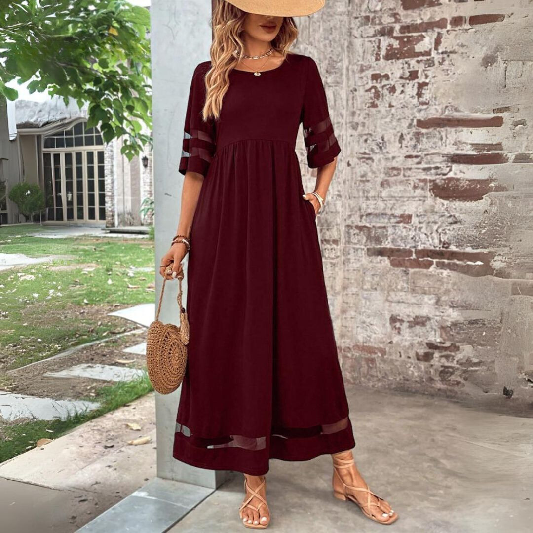 Maxi Jurk | Halve Mouw | Zakken | A-lijn Jurk | Elegante Jurk-Boetiek Moda