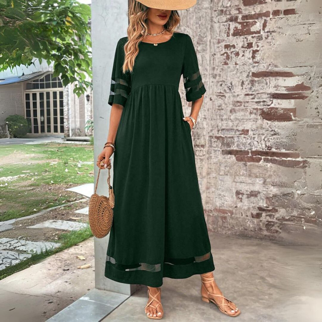 Maxi Jurk | Halve Mouw | Zakken | A-lijn Jurk | Elegante Jurk-Boetiek Moda